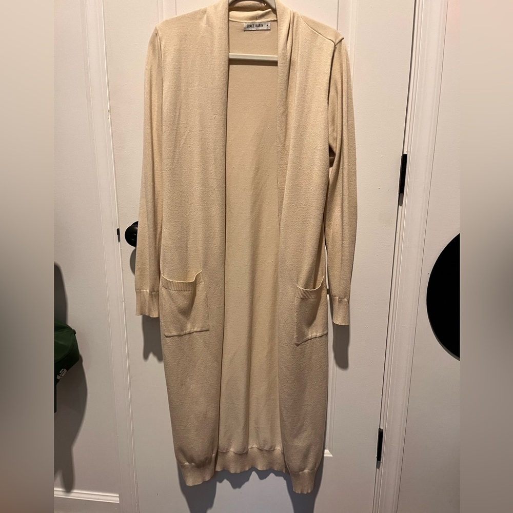 Grace Karin Cream Long Cardigan Sweater